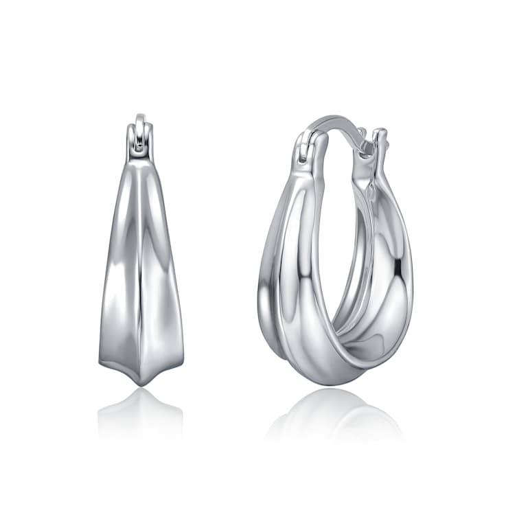 Sculptural Oblong Hoop Earrings In Rhodium Over Brass