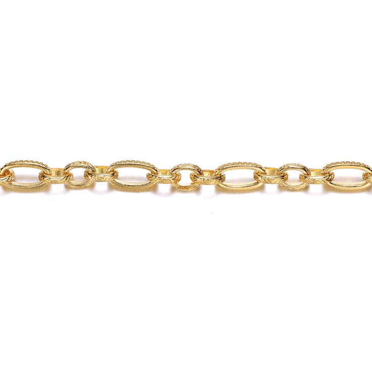 Pave CZ Link Chain Bracelet In 14K Gold Over Brass