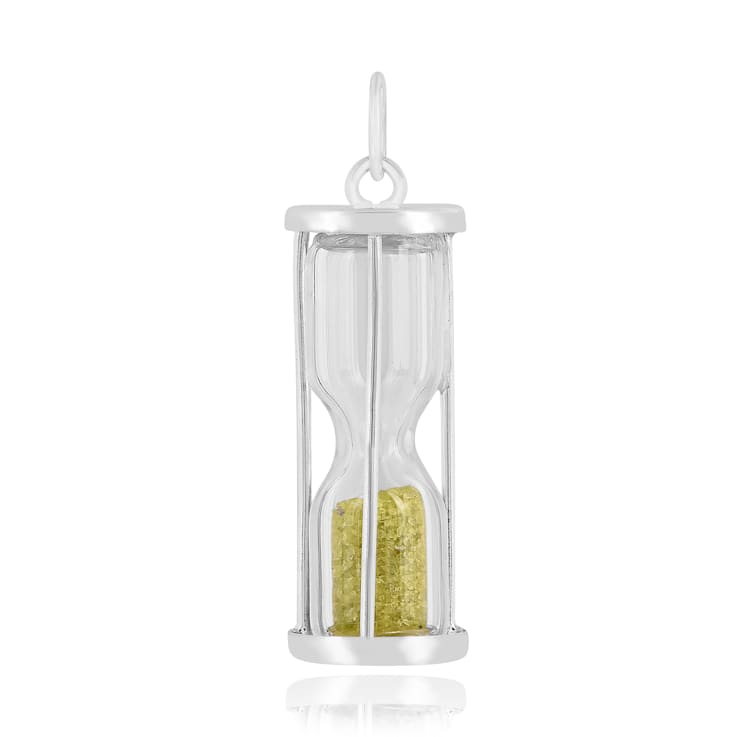 Green Peridot Rhodium Over Sterling Silver Hourglass Sand Timer Pendant Necklace