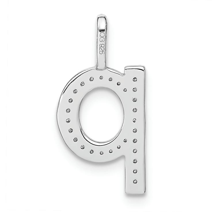 14K White Gold Diamond Lower Case Letter Q Initial Pendant
