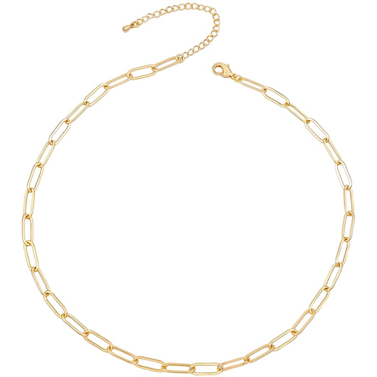 14k Gold Plated over Brass Paperclip Link Chain Adjustable Necklace