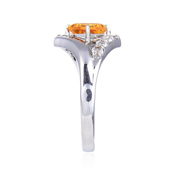Square Citrine with White Topaz Accents Sterling Silver Ring, 0.93ctw