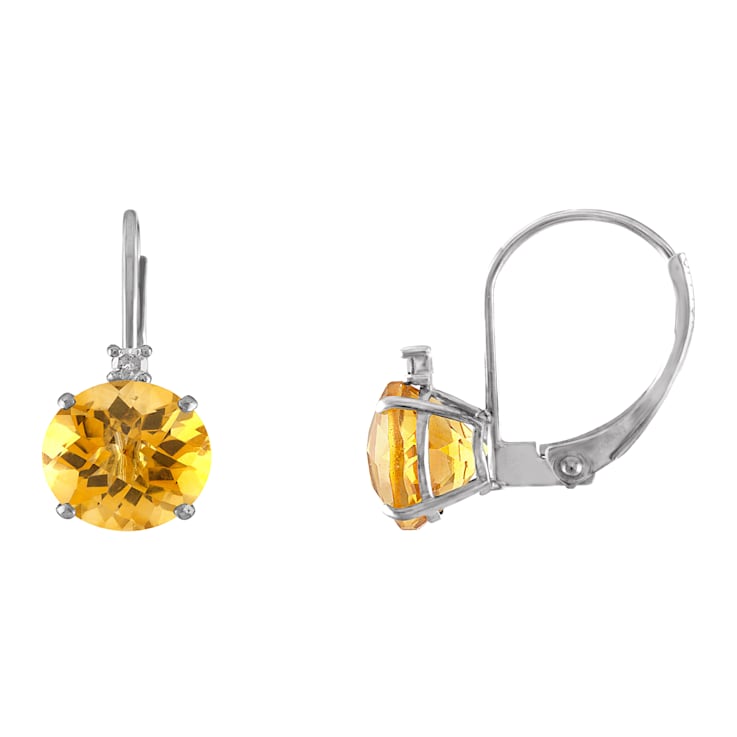 10K White Gold Citrine and Diamond Round Leverback Earrings 1.70ctw