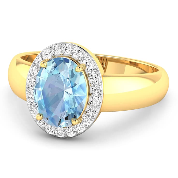 1.5ctw Blue Aquamarine and Diamond 14K Yellow Gold Halo Ring