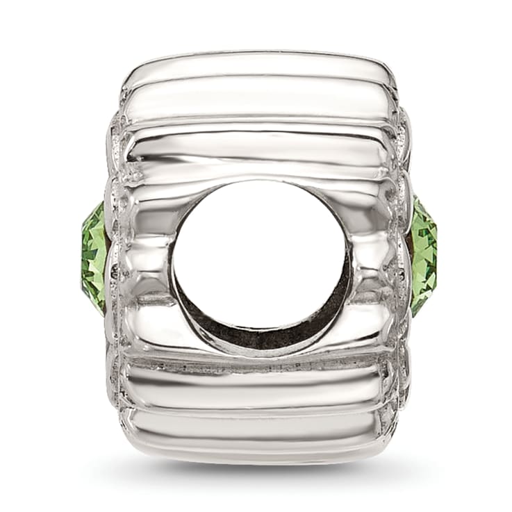 Sterling Silver Brushed and Polished Crystal Green Bead