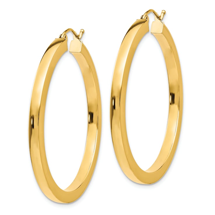 14k Yellow Gold 1 9/16" Polished Square Hoop Earrings