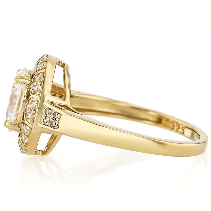 Diamond Simulant Oval, Champagne Diamond And White Zircon Ring In 18K
Gold Over Sterling Silver 2.87ctw