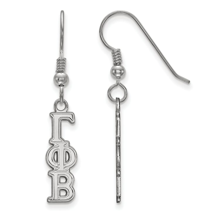 Rhodium Over Sterling Silver LogoArt Gamma Phi Beta Small Dangle Earrings