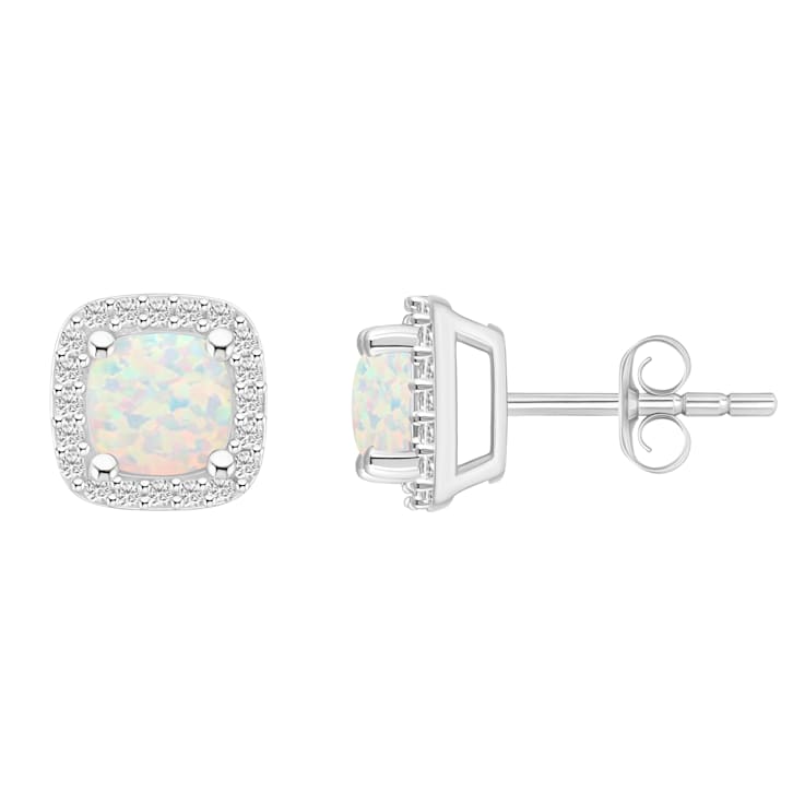 5mm Cushion Created Opal And Created White Sapphire 10k White Gold Halo
Stud Earrings