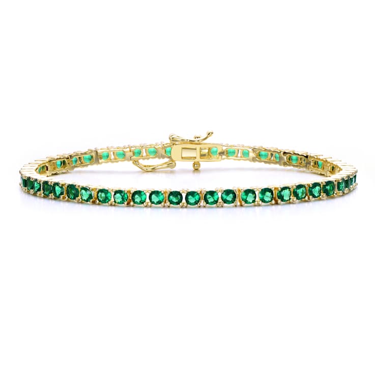 Emerald Color CZ Tennis Bracelet In 14K Gold Over Brass 5.5ctw