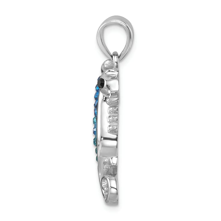 Rhodium Over Sterling Silver Polished Crystal Seahorse Pendant