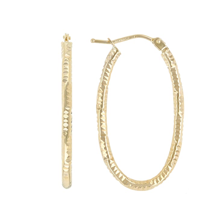 Diamond-Cut Oval Hoop Earrings In 14K Gold