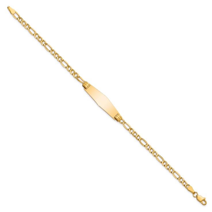 14k Yellow Gold Soft Diamond Shape Figaro Link ID Bracelet