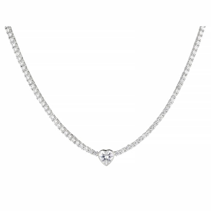 CZ Heart Tennis Necklace In Sterling Silver 17.10ctw 16 Inch