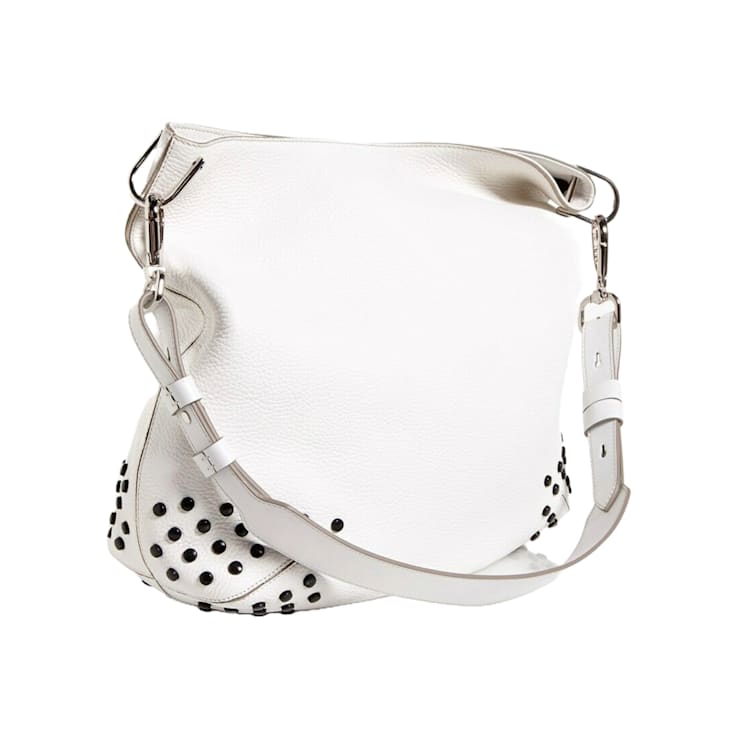 Tods Gommini Textured White Leather Studded Hobo Handbag
