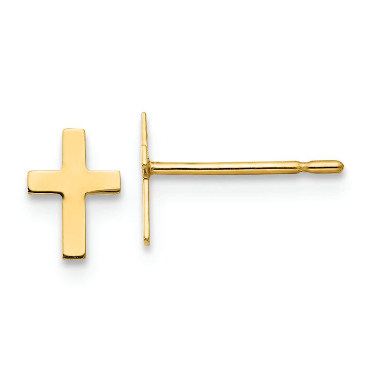 14k Yellow Gold Children's Cross Stud Earrings