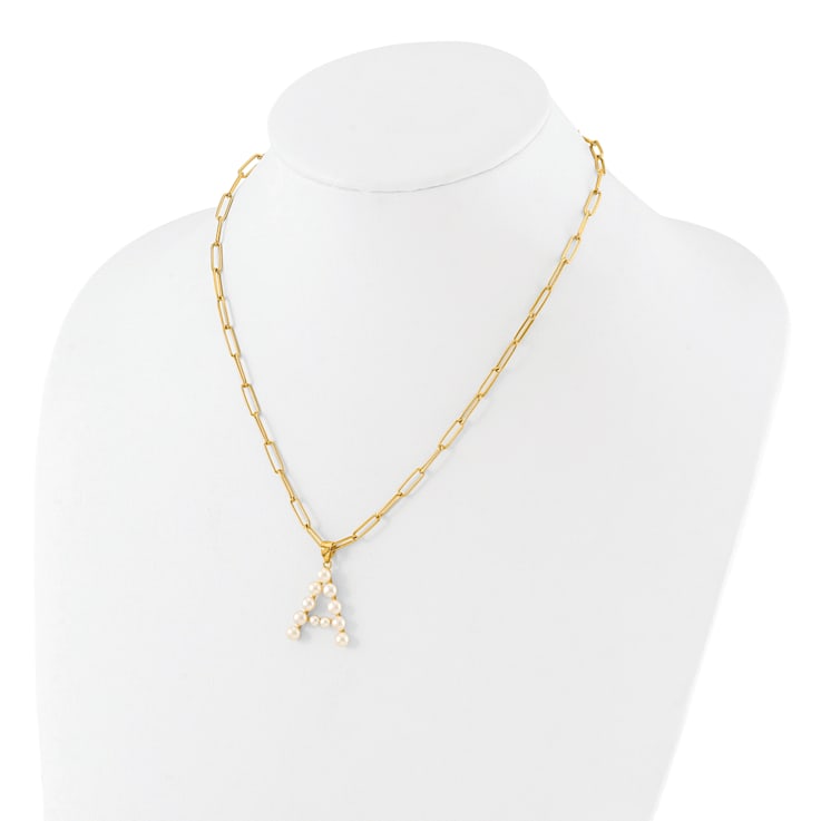 Gold Tone Sterling Silver 3-5.5mm Freshwater Cultured Pearl LETTER A
18-inch Necklace