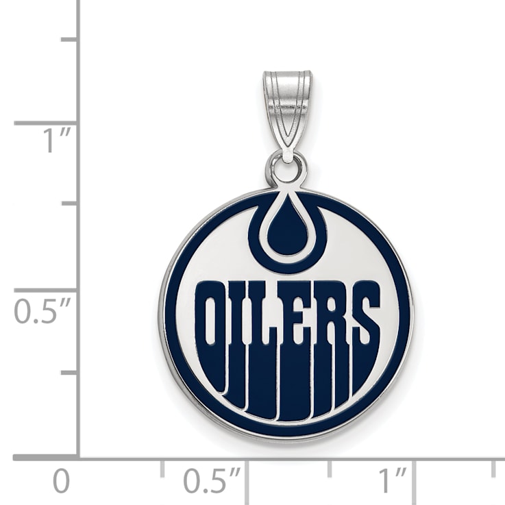 Rhodium Over Sterling Silver NHL LogoArt Edmonton Oilers Large Enameled Pendant