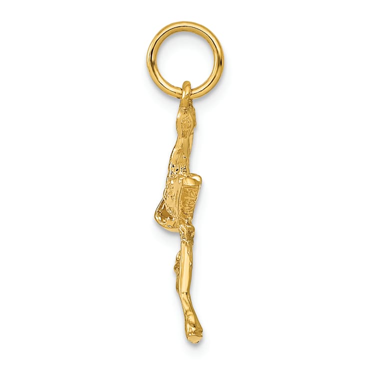 14k Yellow Gold Textured Solid Stork Charm Pendant