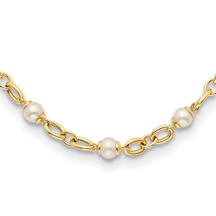 14K Yellow Gold Freshwater Cultured Pearl and Chain 18 Inch Necklace