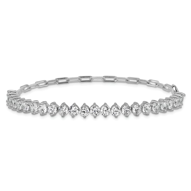 Rhodium Over Sterling Silver Fancy Cubic Zirconia and Paperclip Link Bracelet