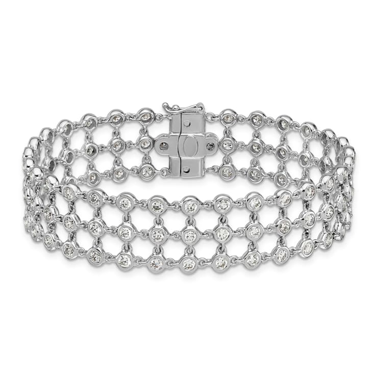 18K White Gold Diamond 3 Row 7.25-inch Bracelet 6.23ctw