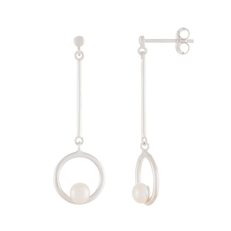 White Cultured Freshwater Pearl Rhodium Over Sterling Silver 4-5mm
Button Earrings