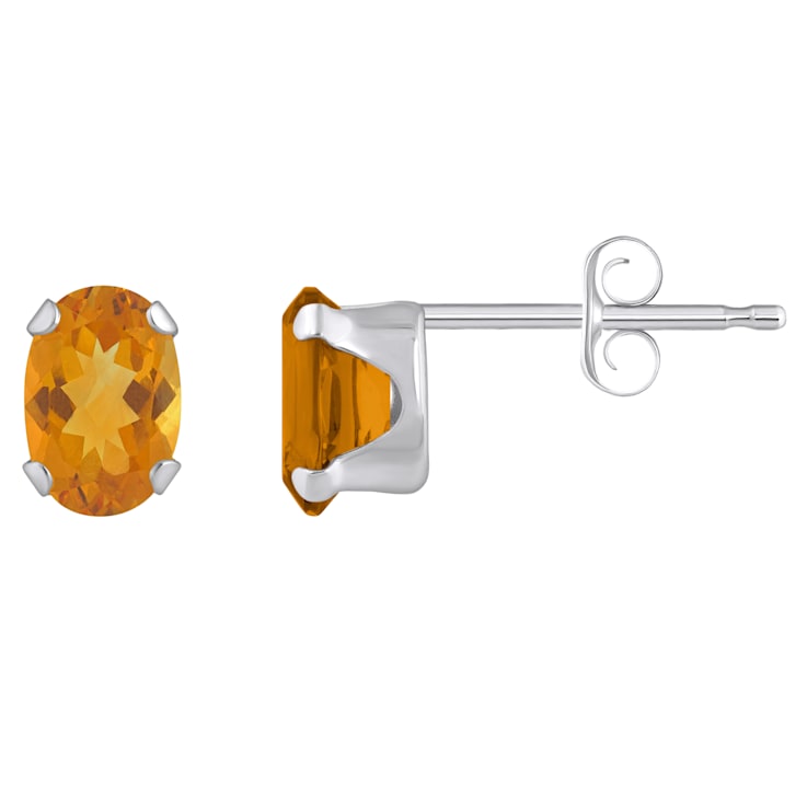 6x4mm Oval Citrine Rhodium Over 10k White Gold Stud Earrings