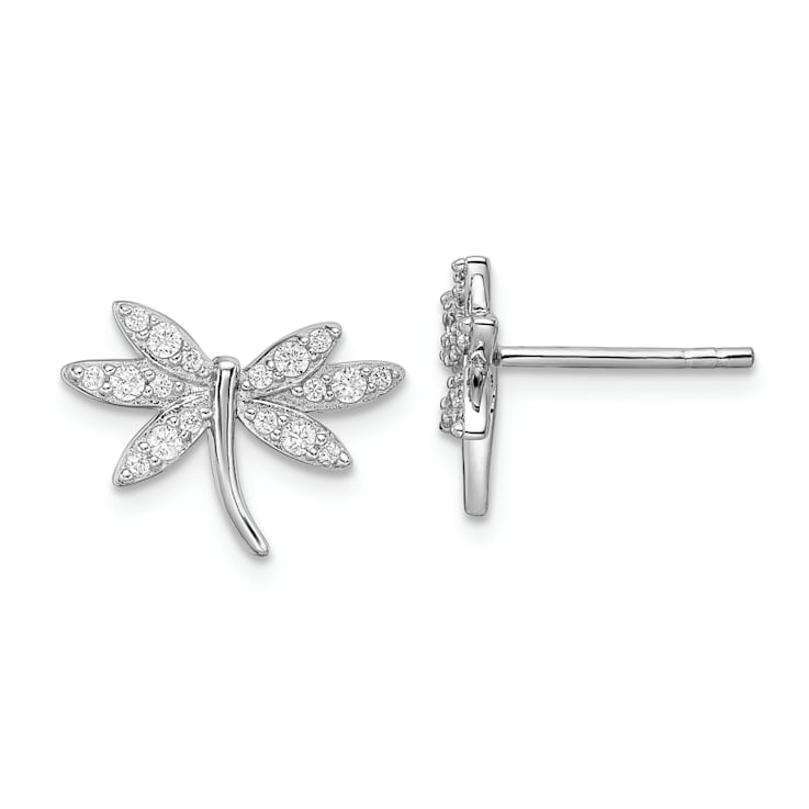 Rhodium Over Sterling Silver Cubic Zirconia Dragonfly Post Earrings