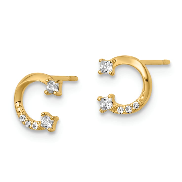 14k Yellow Gold Cubic Zirconia Horseshoe Stud Earrings