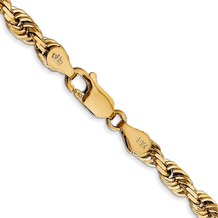 14k Yellow Gold 4.5mm Solid Diamond-Cut Quadruple Rope Chain