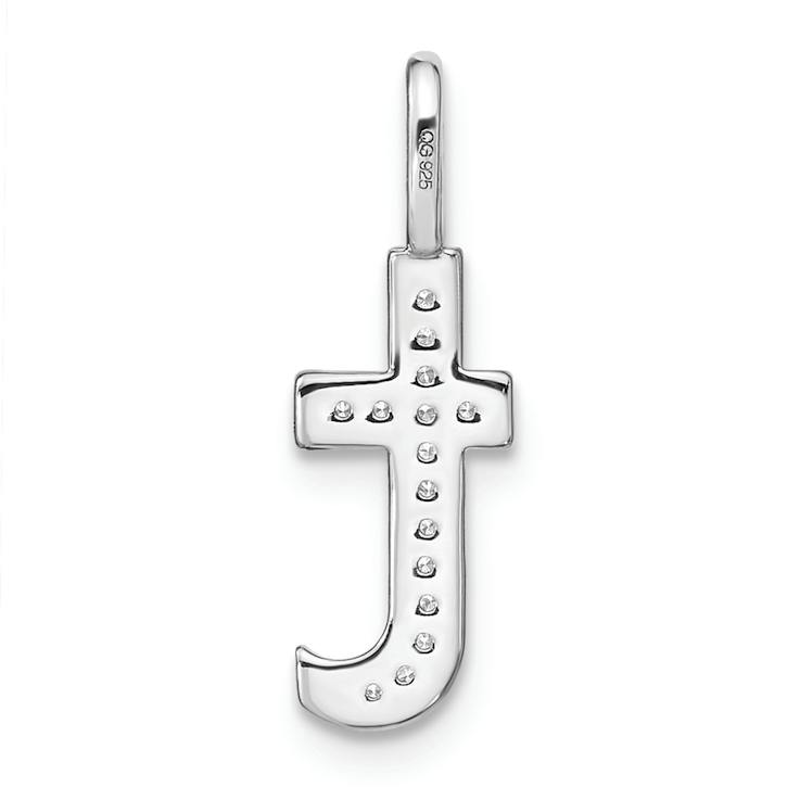 14K White Gold Diamond Lower Case Letter T Initial Pendant