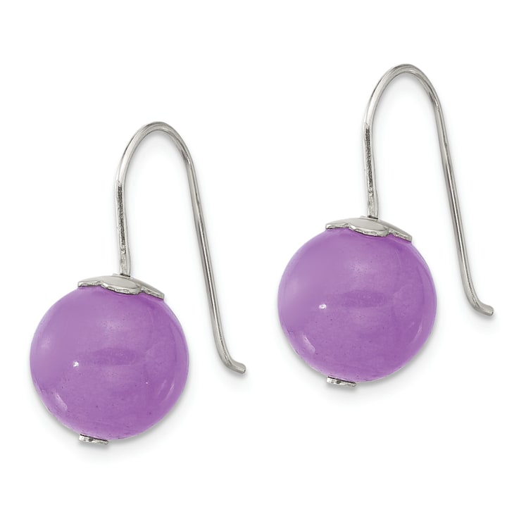 Sterling Silver Polished 10mm Purple Jadeite Dangle Earrings