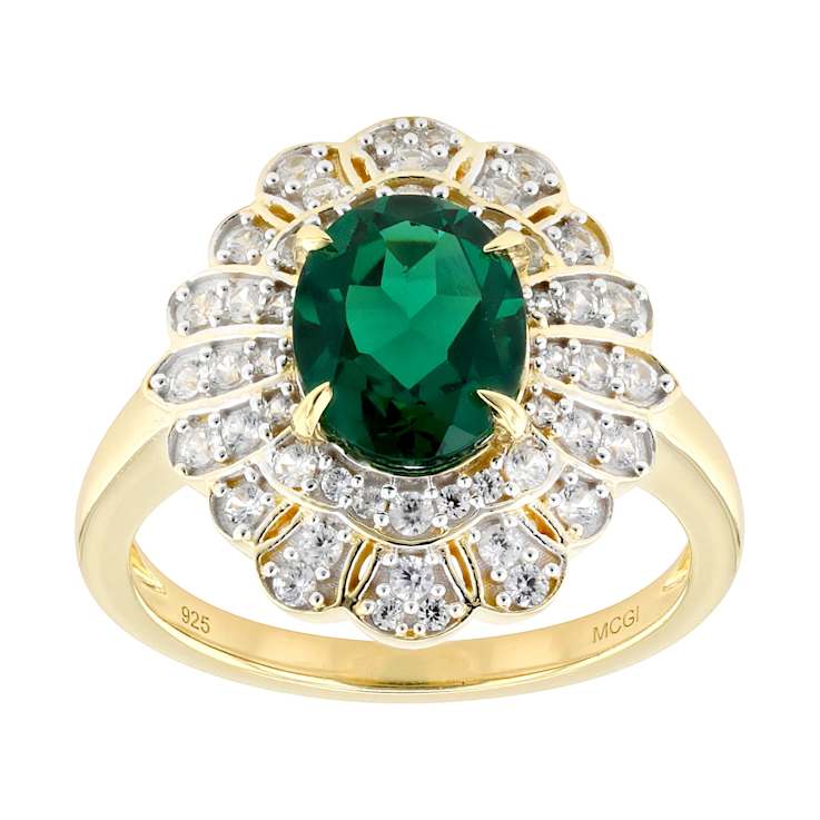 Lab-Created Emerald And White Zircon Ring In 18K Gold Over Sterling
Silver 2.23ctw