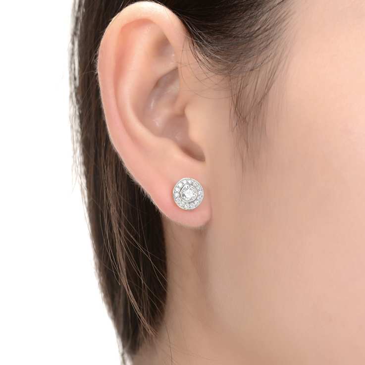 CZ Halo Stud Earrings In Sterling Silver