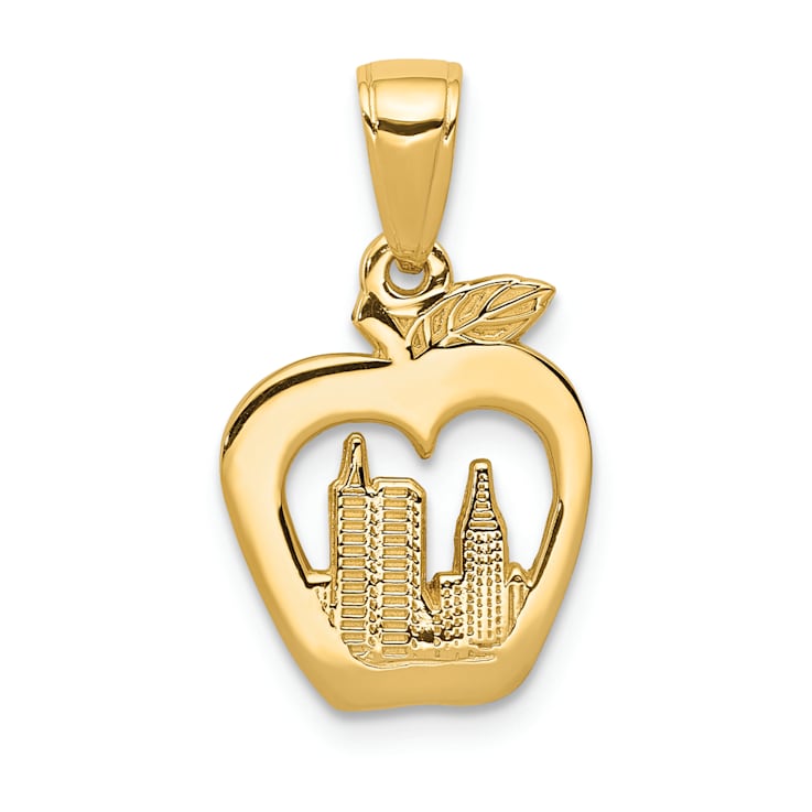 14k Yellow Gold Textured New York Skyline in Apple Pendant