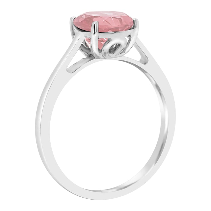 8mm Round Rose Quartz Rhodium Over Sterling Silver Ring