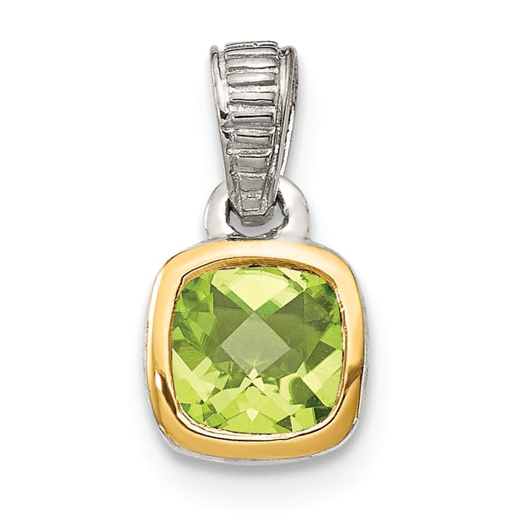 Rhodium Over Sterling Silver with 14k Accent Peridot Pendant