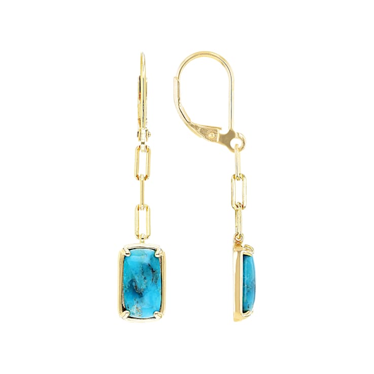 Turquoise Square Cushion Earrings In 18K Gold Over Sterling Silver