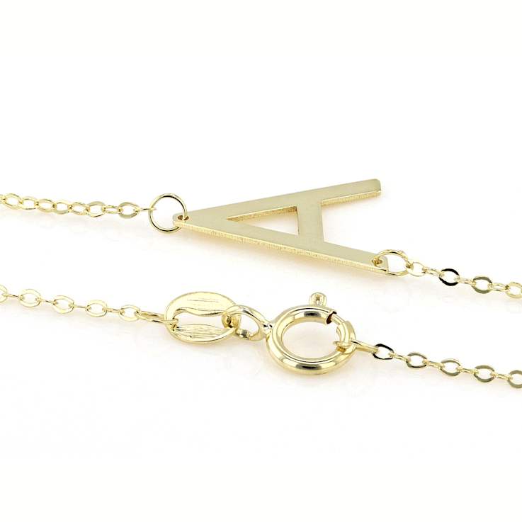 Sideways Initial A Necklace In Solid 14K Yellow Gold 18 Inch