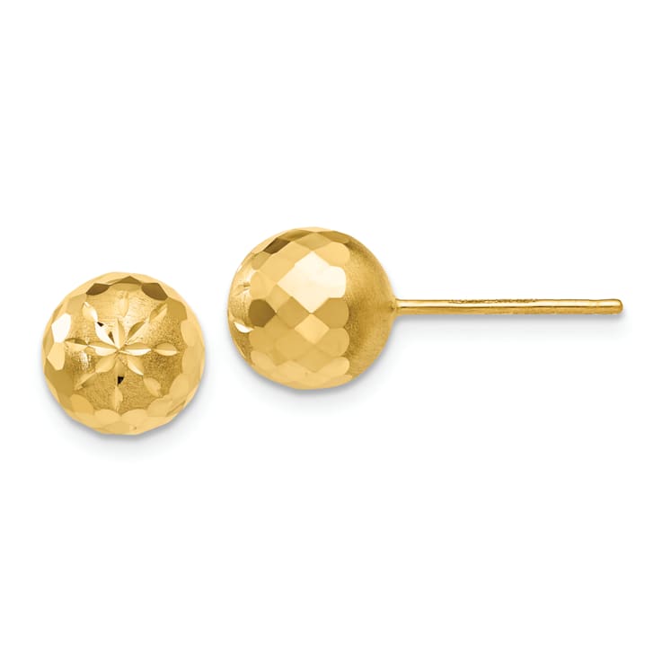 14k Yellow Gold 8mm Diamond-Cut Mirror Ball Stud Earrings