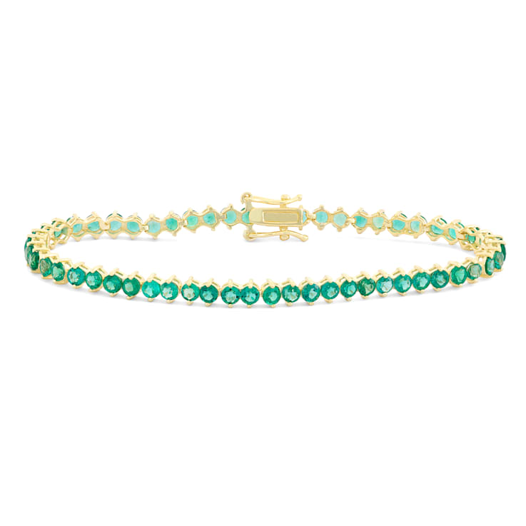 Round Lab Created Emerald 14K Yellow Gold Over Sterling Silver Tennis
Bracelet 4.93ctw