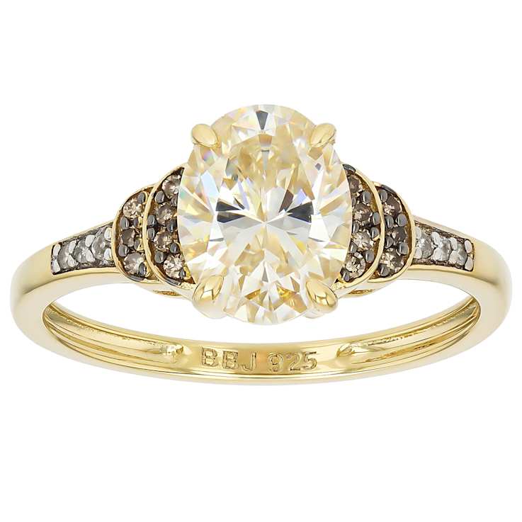 Diamond Simulant Oval, Champagne Diamond And White Diamond Ring In 18K
Gold Over Sterling Silver 2.65ctw
