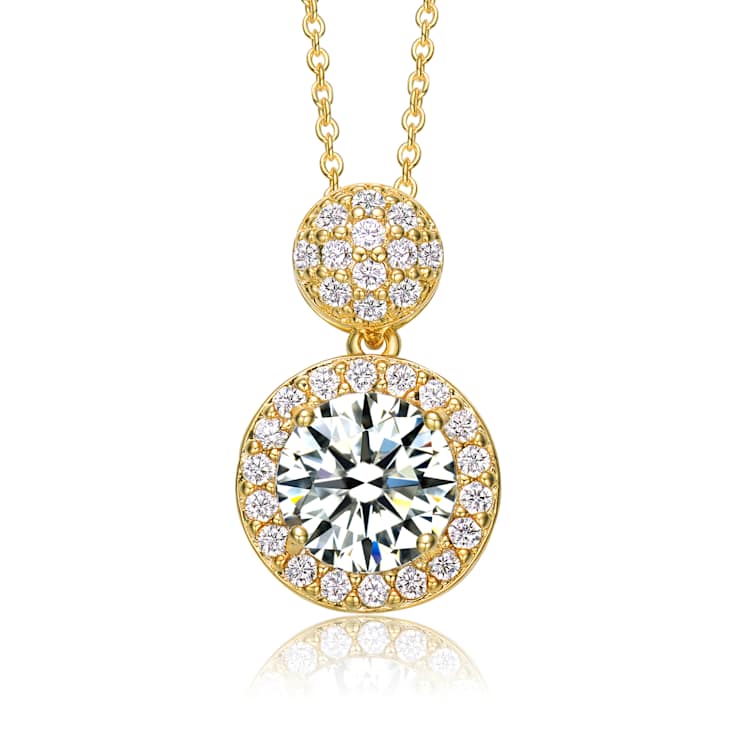 CZ Halo Pendant In 14K Gold Over Sterling Silver