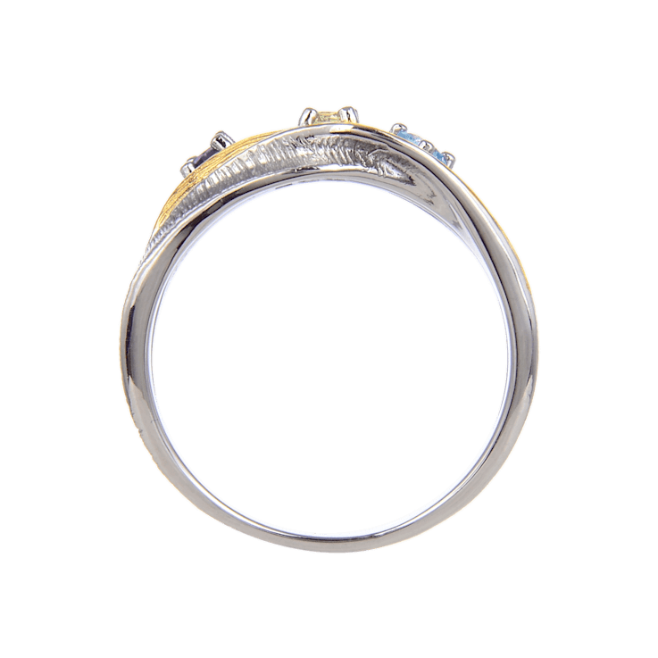 Multi-Gemstone Black Rhodium Over and 14K Gold Over Sterling Silver Ring
