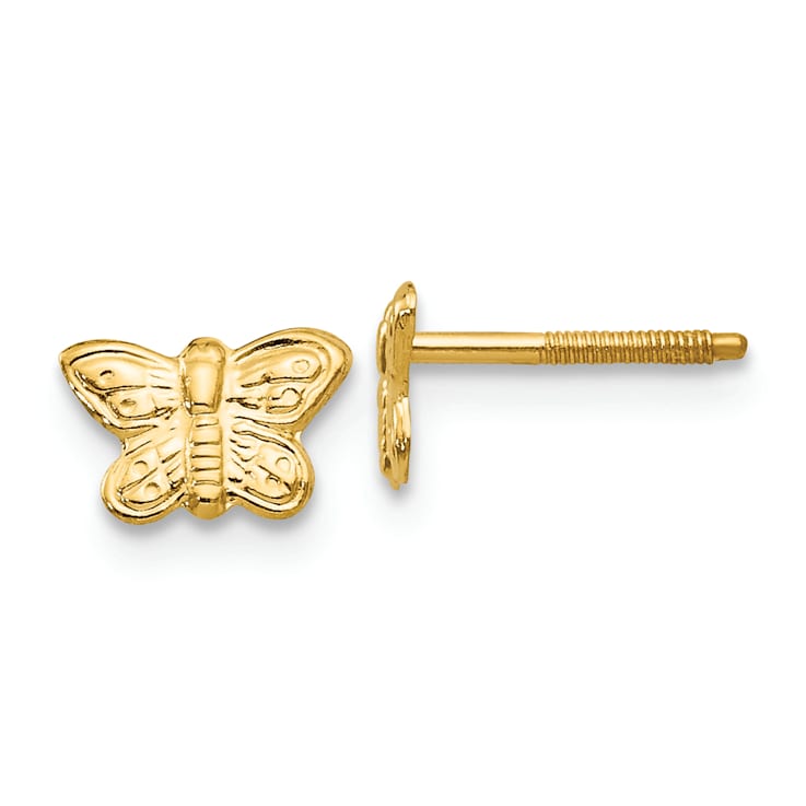 14K Yellow Gold Polished Butterfly Screwback Earrings