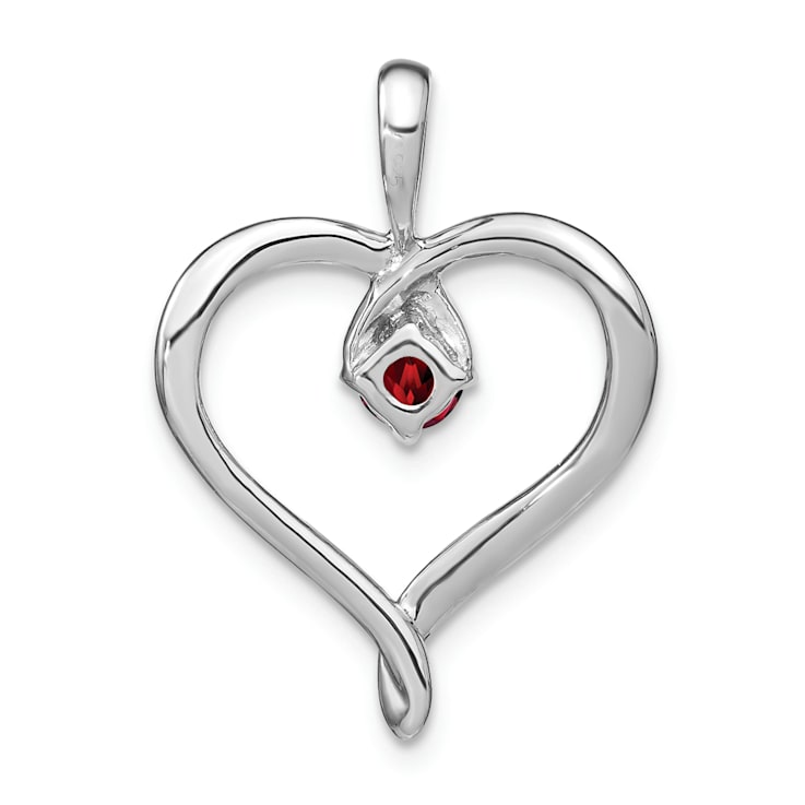 Rhodium Over 14k White Gold Garnet Heart Pendant