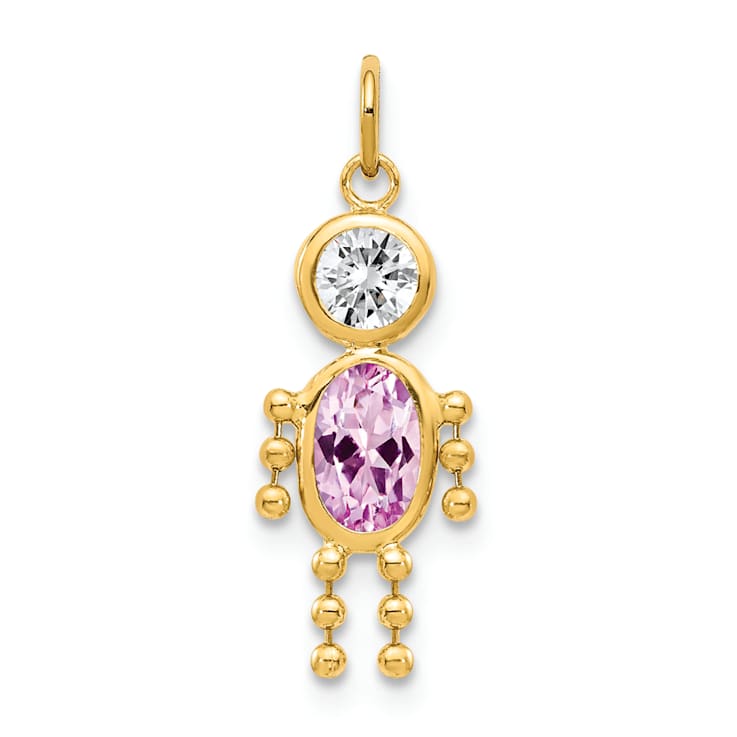 10k Yellow Gold Pink Simulant June Birthstone and Clear Cubic Zirconia
Boy Charm