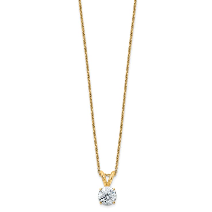 14K Yellow Gold 1 ct. 6.5mm Round G H I True Light Moissanite Solitaire
Pendant with Chain
