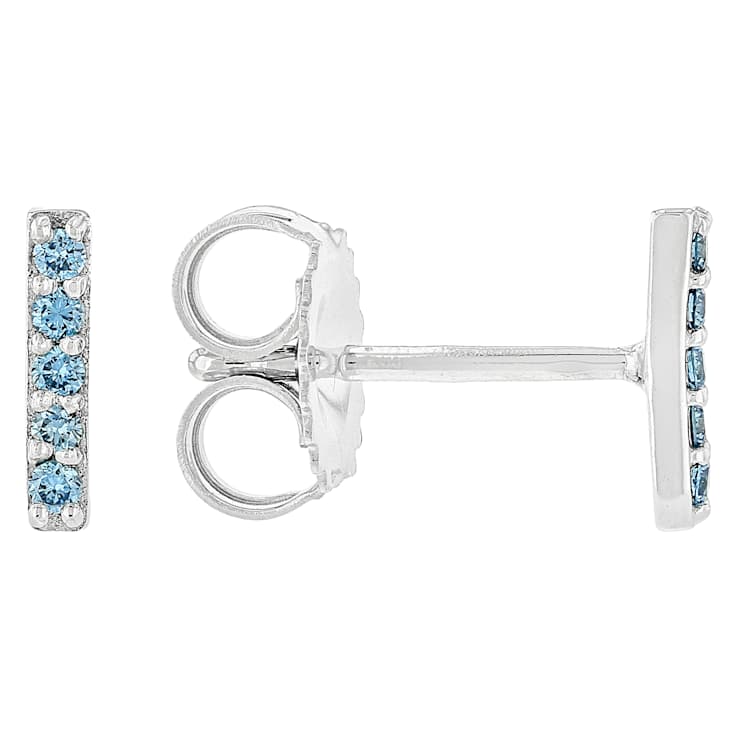 Blue Lab-Grown Diamond Stud Earrings In Sterling Silver